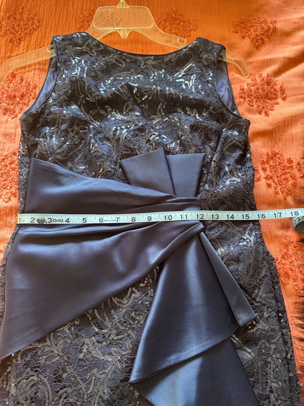 Eliza J. Sequins lace boatneck sleeveless ruffle front slit gown - Picture 11 of 12